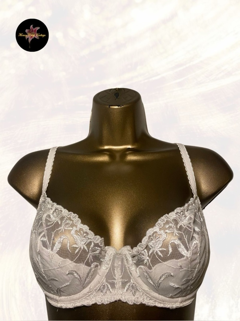 Vtg Victoria’s Secret White Sheer Lace Embroidered Underwire Bra